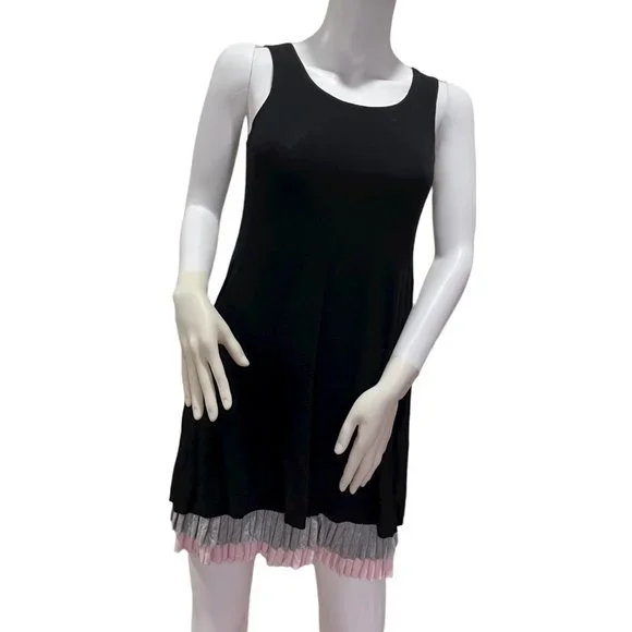 Black T-Shirt Tank Dress with Gray and Pink Ruffle Size S - Picture 1 of 6